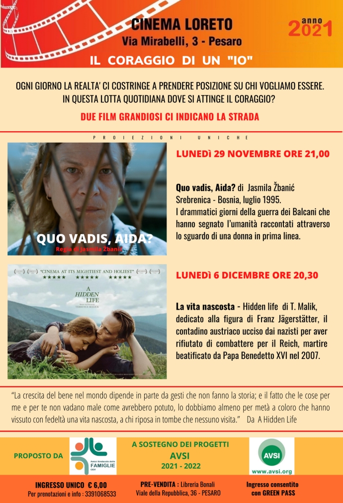  Al cinema Loreto di Pesaro due film sul coraggio dell'Io